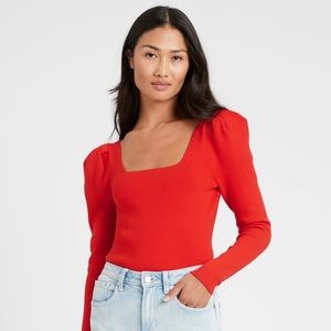 Banana Republic square neck puff sleeve sweater L